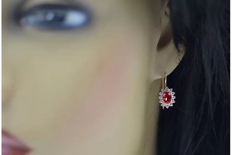 Ruby 14K Rose gold Earrings Vintage craft cec026r